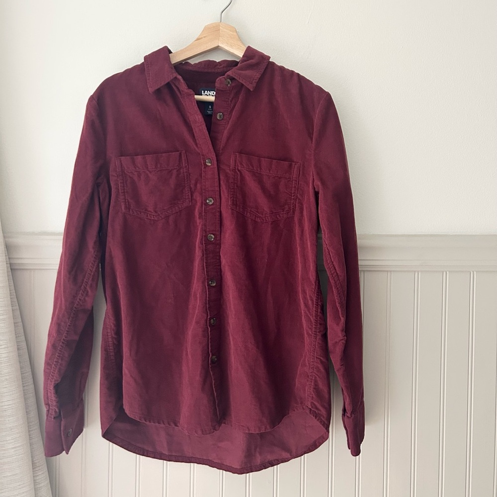 Lands’ End Men’s Small Deep Red Long Sleeve Button Down Shirt